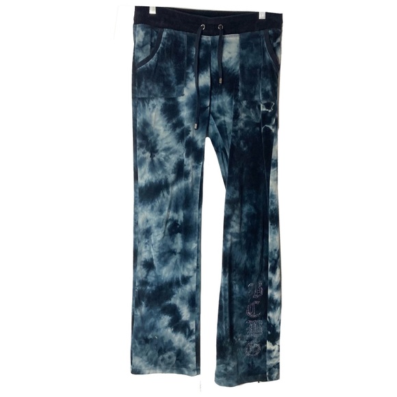BCBGMaxazria Tie Dye Terrycloth Rhinestone Spellout Sweatpants S Y2K Baddie - Picture 1 of 9